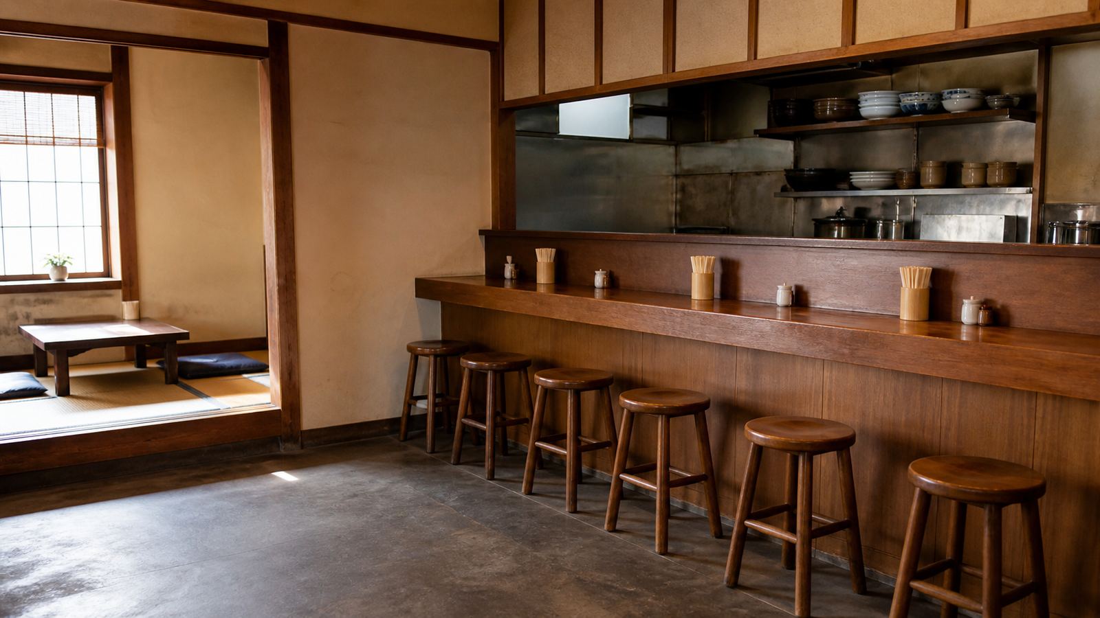 カウンター6席と小上がりの店内